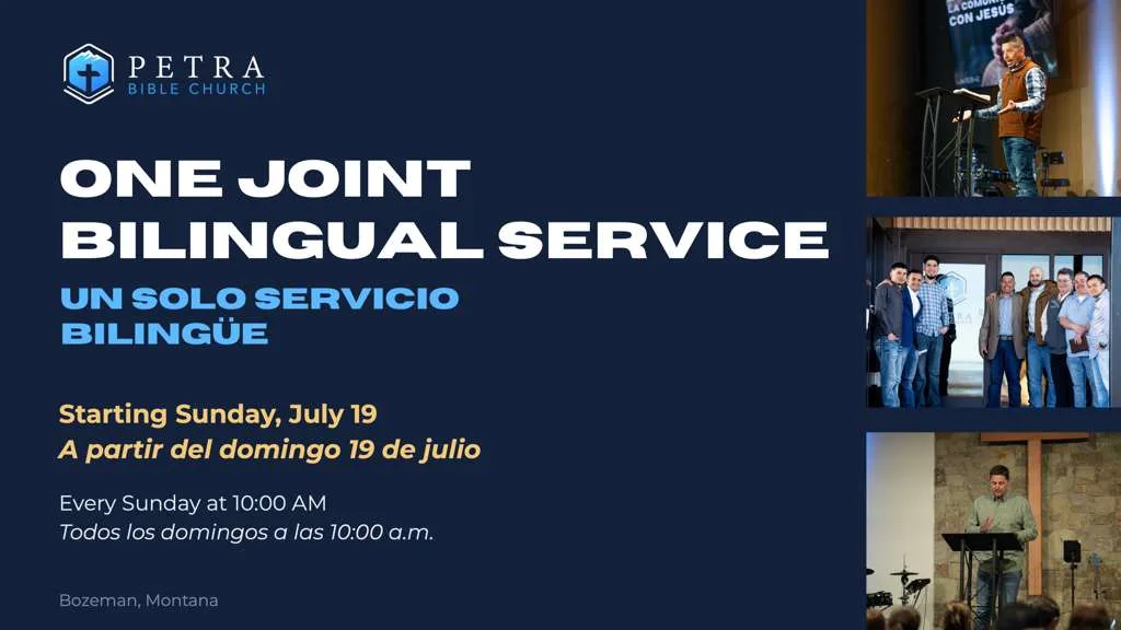 One joint bilingual service starting Sunday, July 19 — every Sunday at 10:00 AM. Un solo servicio bilingüe a partir del domingo 19 de julio.